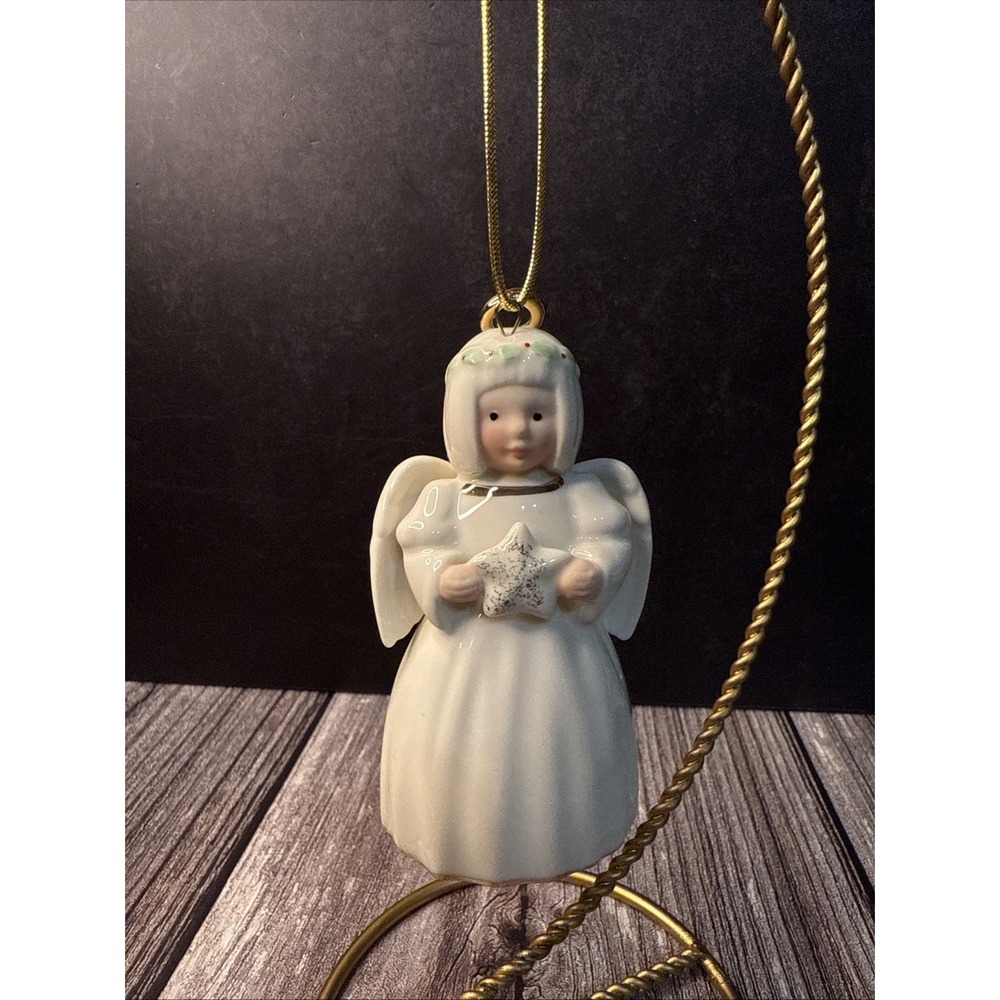 Lenox Holiday Cheer Angel Ornament 3.5"  No Box Gold Halo With Star